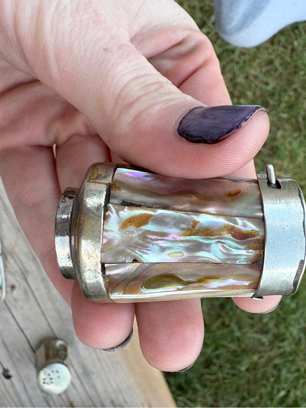 Abalone Inlaid Salt and Pepper Shakers with Tray ALPACA MEXICO - Picture 7 of 14